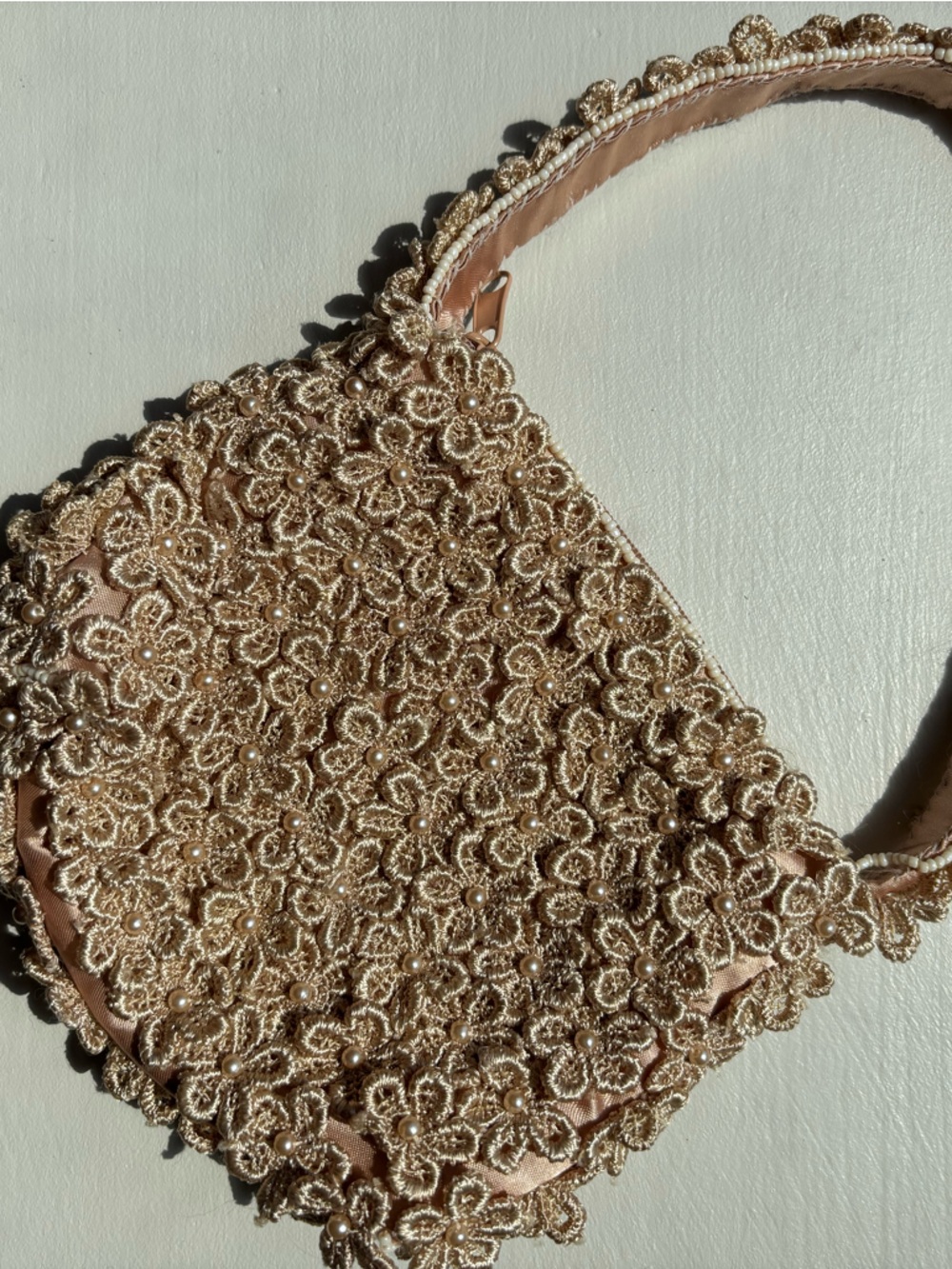 La Regale Gold Floral Beaded Mini Bag